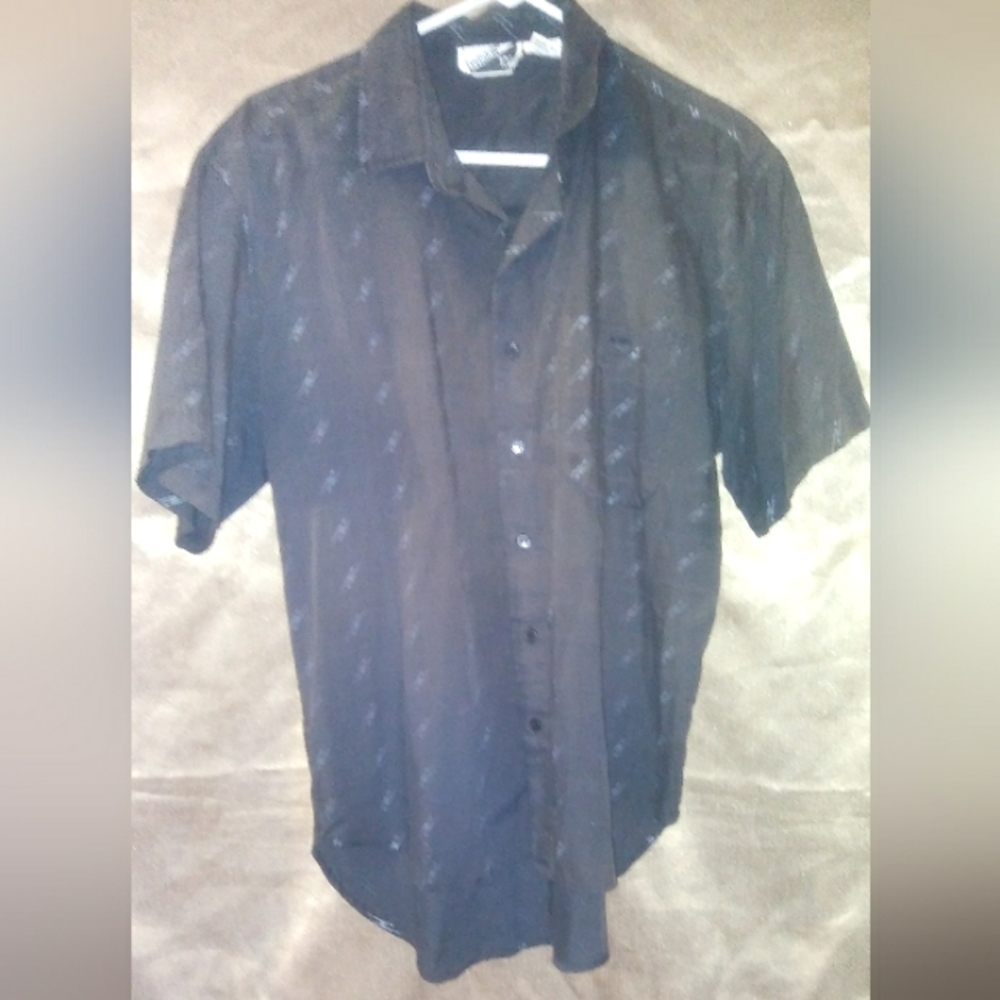 "Division 10" Vintage Printed Short Sleeve Casual Button Down Shirt